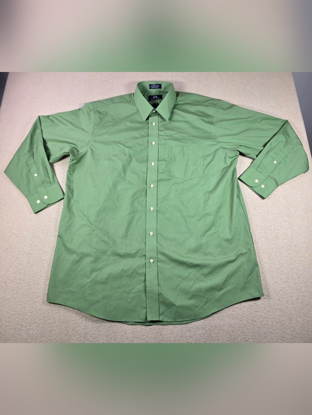Stafford Wrinkle Free Dress Shirt Green Long Sleeve Mens 17.5 34-35 Button Up